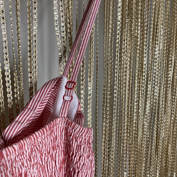 NWOT Red and white pinstripe preppy tie front spaghetti strap sundress - Picture 6 of 6